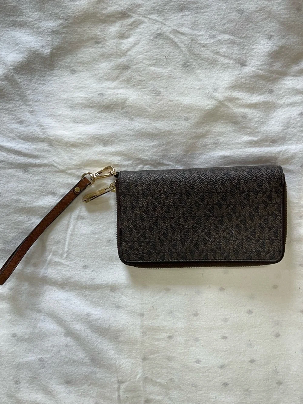 Michael Kors Brown and Gold Logo Signature Wristlet Card Holder
